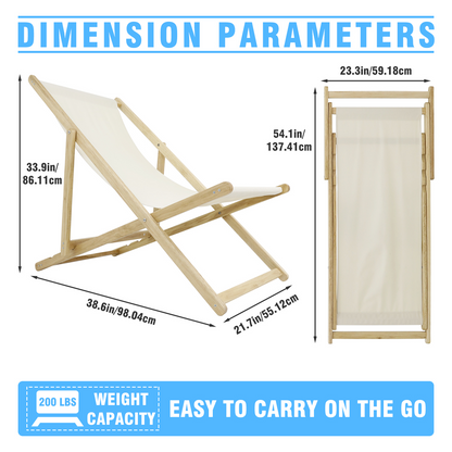 2 PCS 41″L Wooden Patio Lawn Deck Chairs Outdoor Camping Sling Chairs-GF30