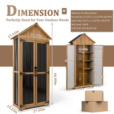 27.55″L Outdoor Storage Shed, Wooden Garden Tool Cabinet-GF34