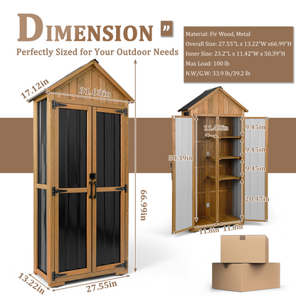 27.55″L Outdoor Storage Shed, Wooden Garden Tool Cabinet-GF34