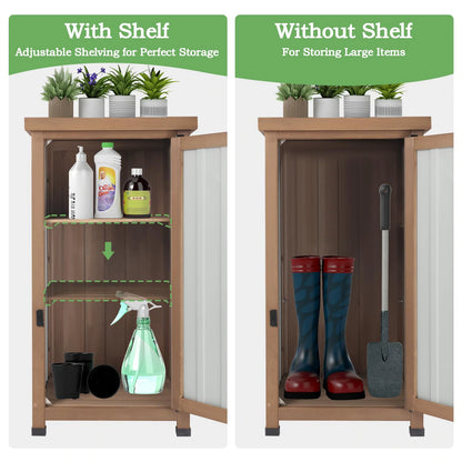 Wooden garden tool storage cabinet for patio and backyard