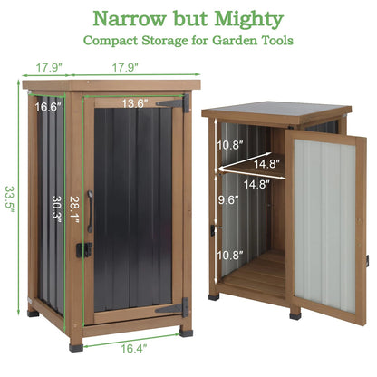 Wooden outdoor storage cabinet with waterproof metal surface