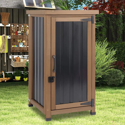 Large patio storage cabinet with adjustable wooden shelves