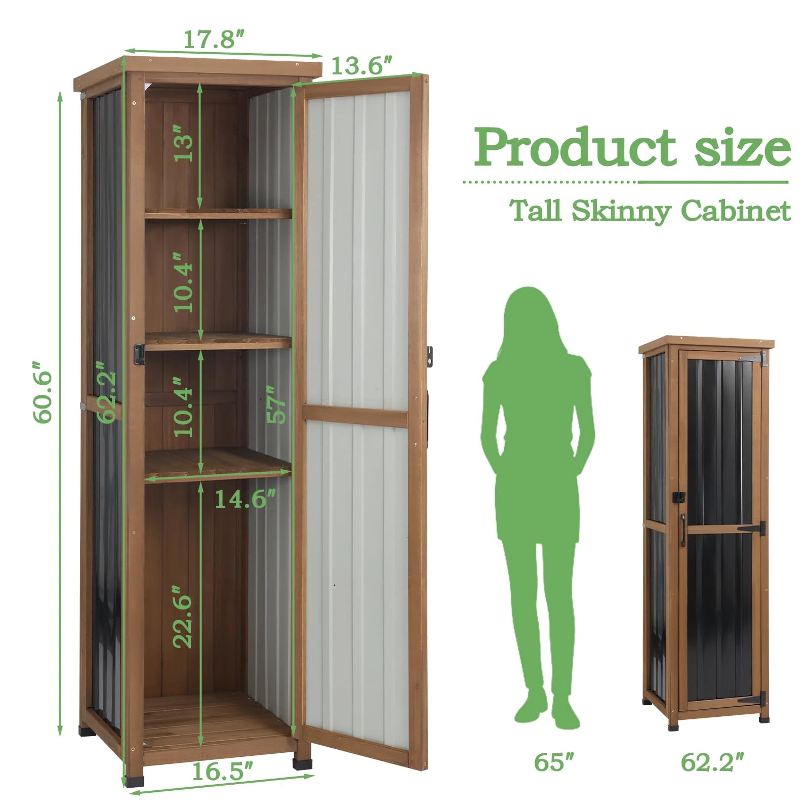 Waterproof Wooden Storage Shed with Metal Top and Shelves