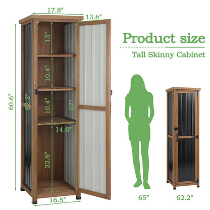 Waterproof Wooden Storage Shed with Metal Top and Shelves