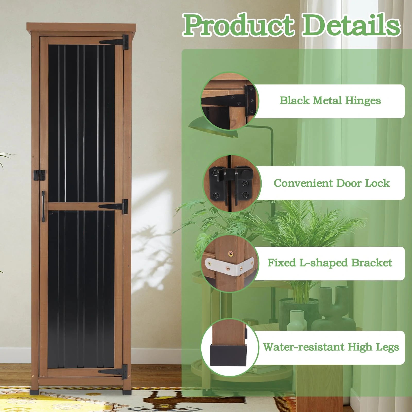 Black Narrow Outdoor Cabinet for Garden Tools Organization