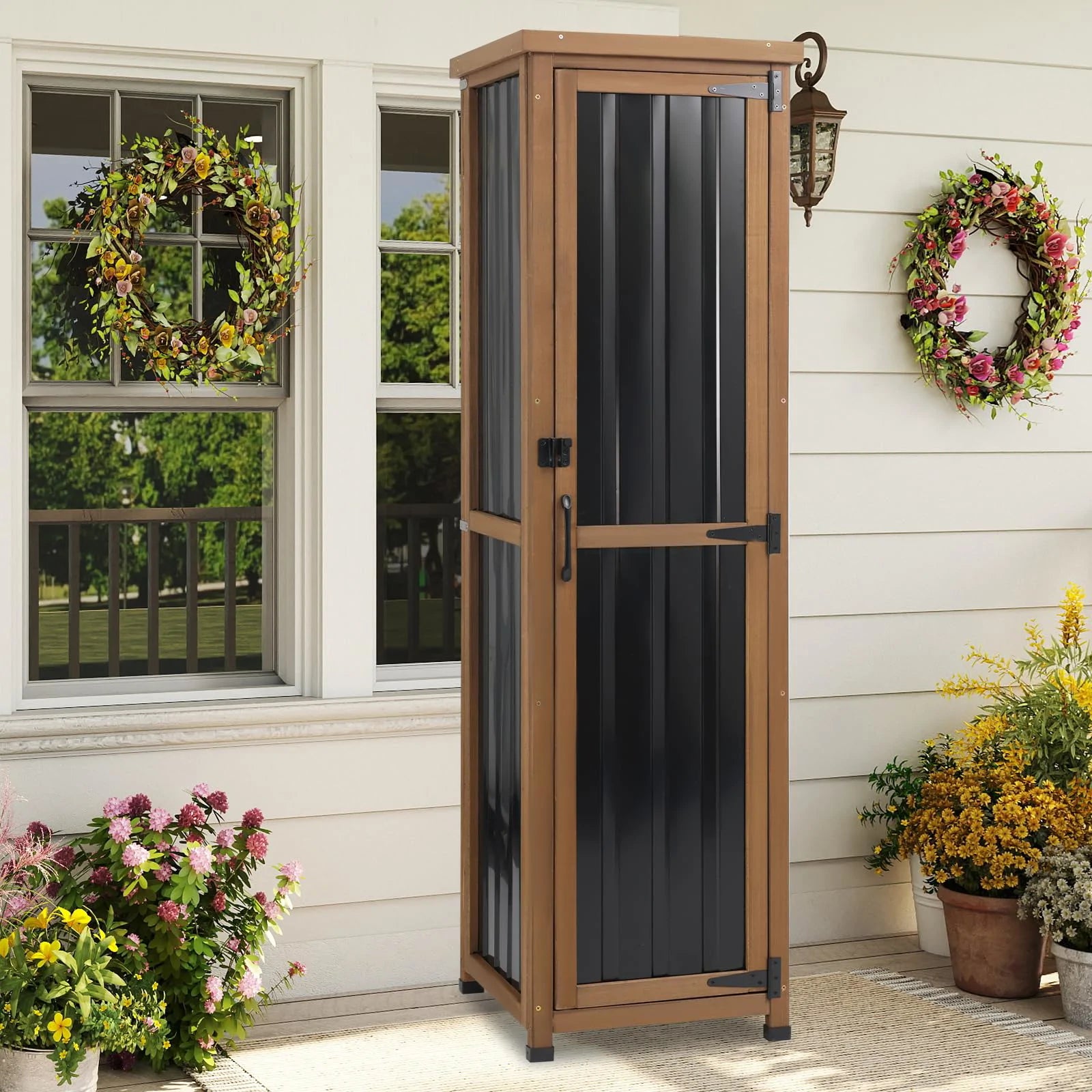 Slim Vertical Storage Cabinet for Garden Equipment
