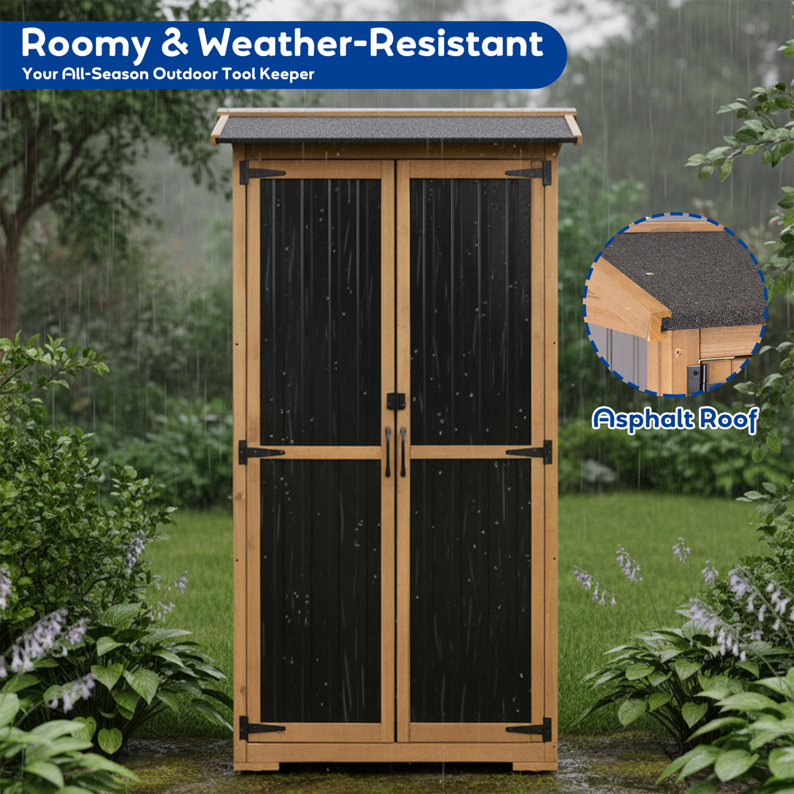 Outdoor Storage Cabinet with Shelves, Waterproof Roof-GF37