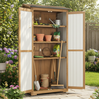 Outdoor Storage Cabinet with Shelves, Waterproof Roof-GF37