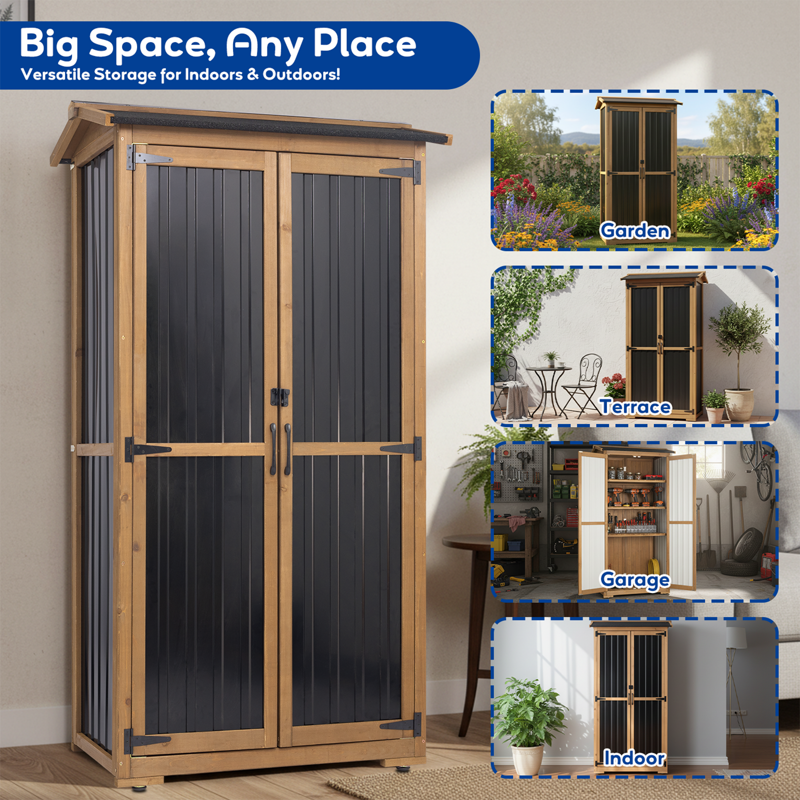 Outdoor Storage Cabinet with Shelves, Waterproof Roof-GF37