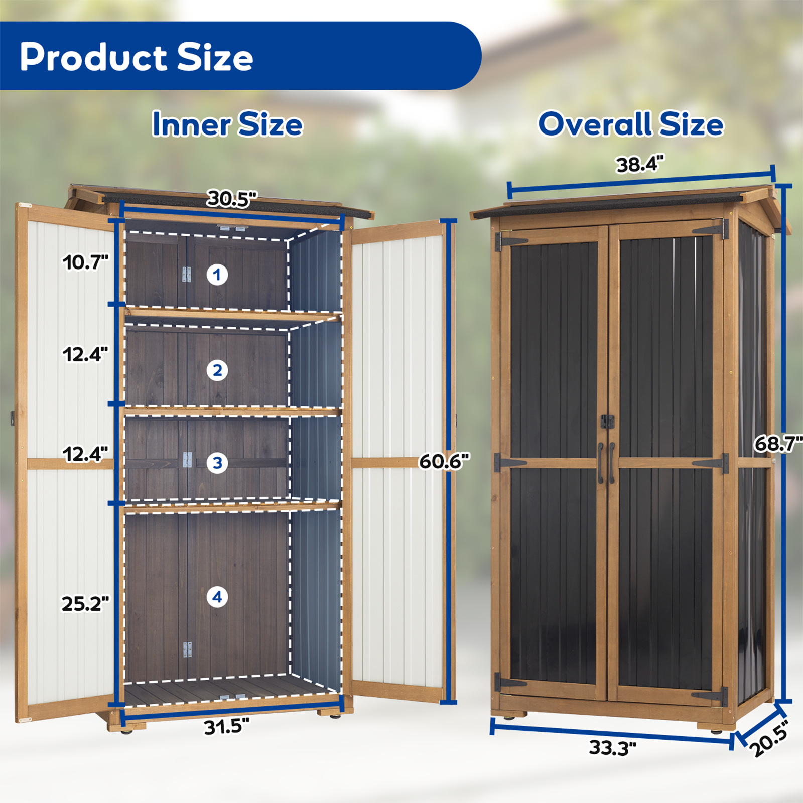 Outdoor Storage Cabinet with Shelves, Waterproof Roof-GF37