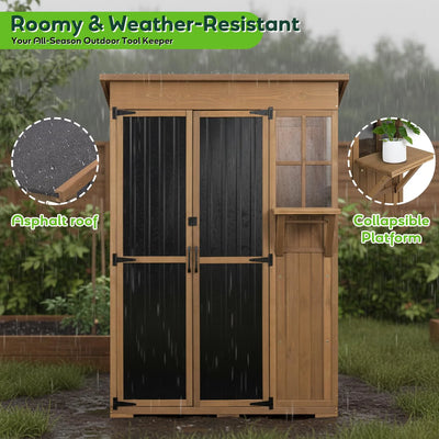 PETSCOSSET Tall Backyard Storage Cabinet with Fold-Out Table