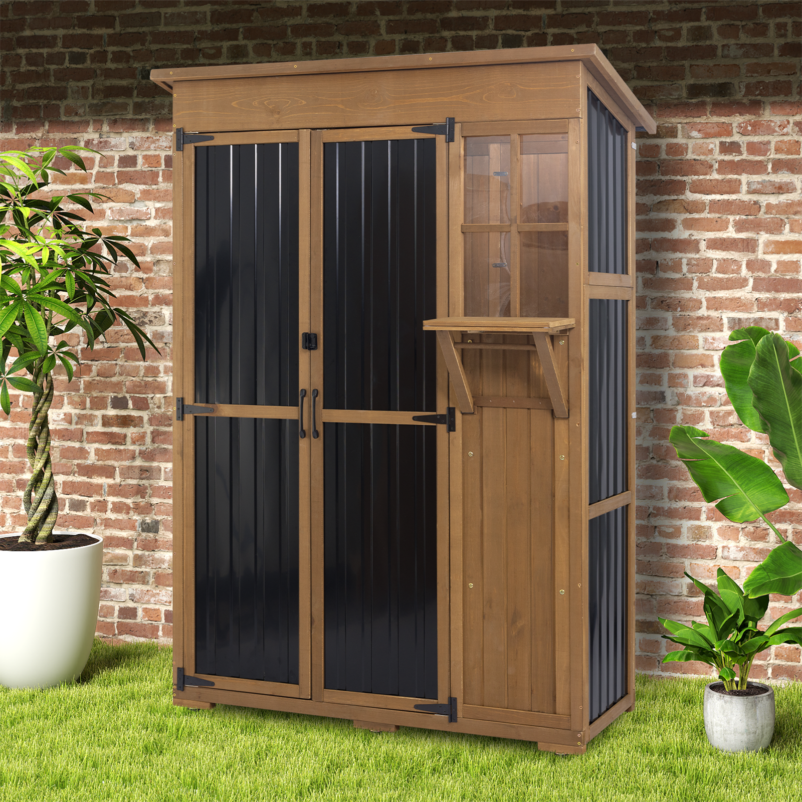 Large Outdoor Waterproof Storage Cabinet with Shelves & Fold-Out Table-GF38