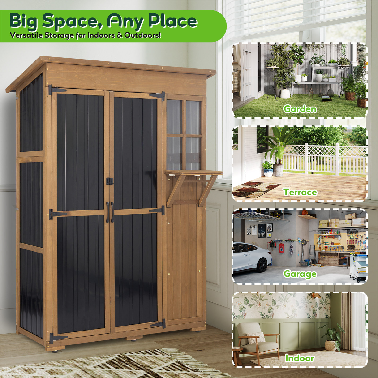 Large Outdoor Waterproof Storage Cabinet with Shelves & Fold-Out Table-GF38