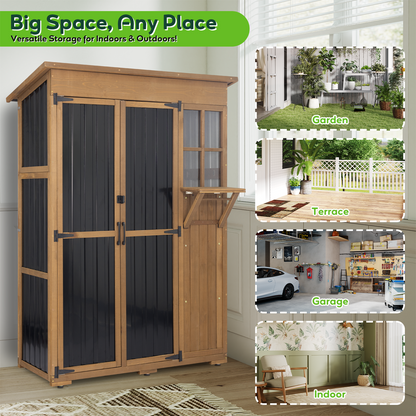 Large Outdoor Waterproof Storage Cabinet with Shelves & Fold-Out Table-GF38