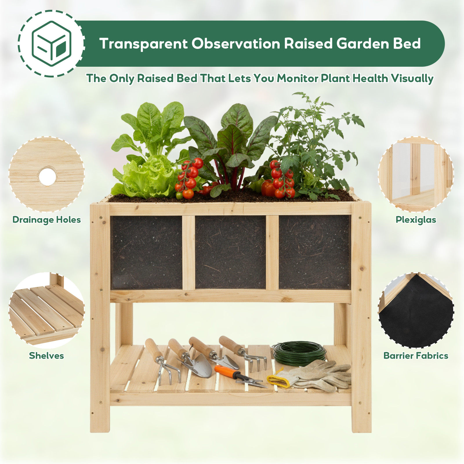 Transparent Raised Garden Bed with Storage Shelf-GF50