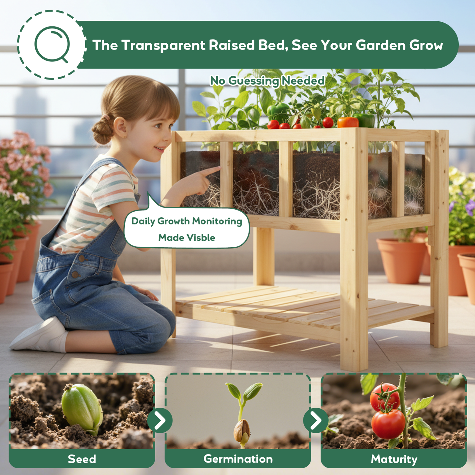Transparent Raised Garden Bed with Storage Shelf-GF50
