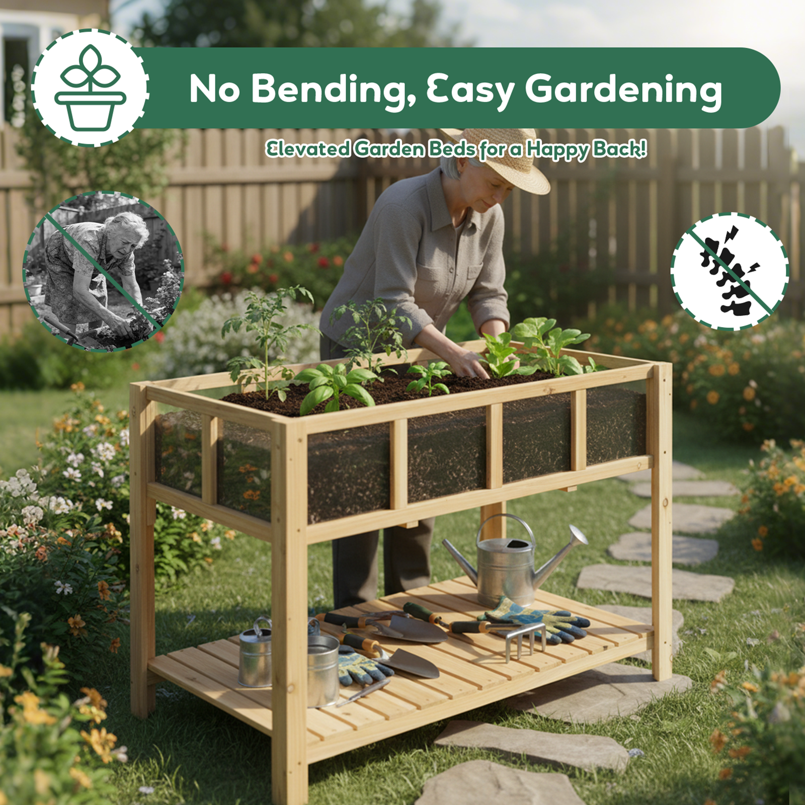 Transparent Raised Garden Bed with Storage Shelf-GF51