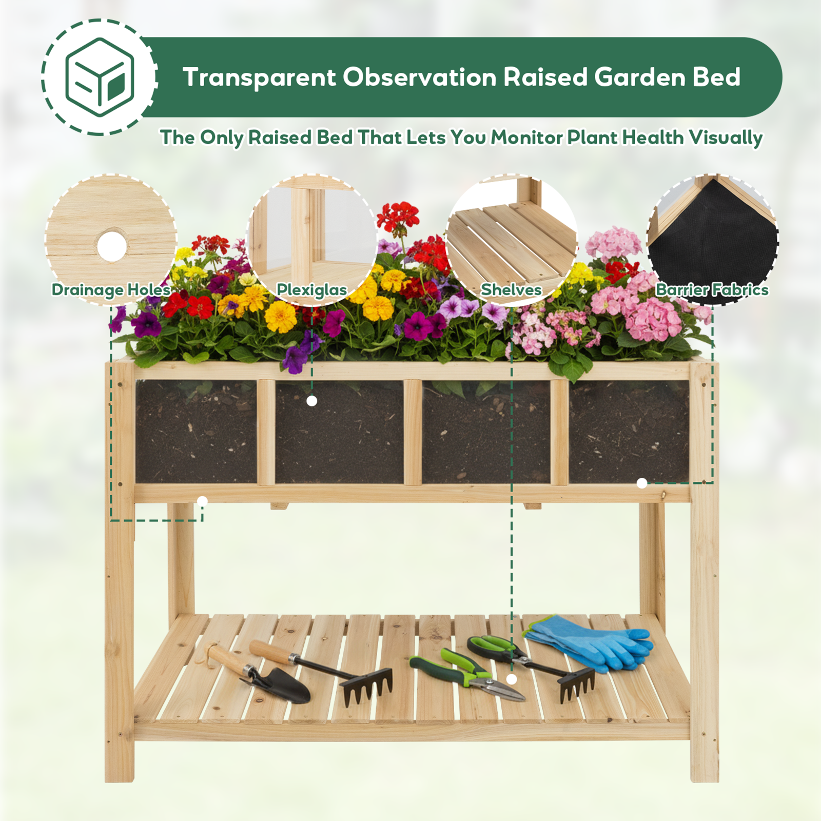 Transparent Raised Garden Bed with Storage Shelf-GF51