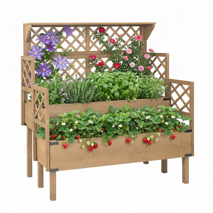 2-Tier Raised Garden Bed with Trellis & Reinforced Corners-GF53