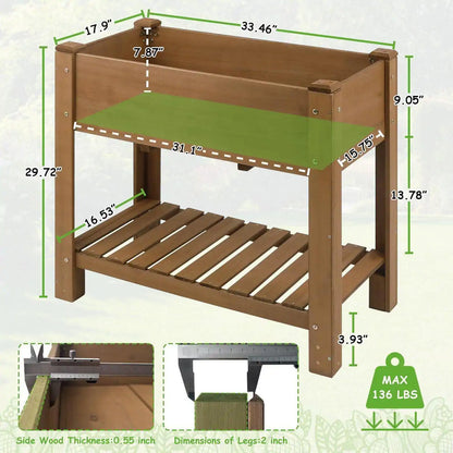 Side view of wooden raised garden bed on patio