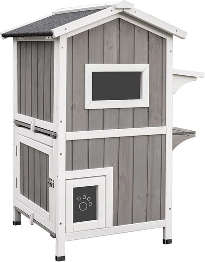 PetsCosset outdoor cat house front view weatherproof wooden shelter