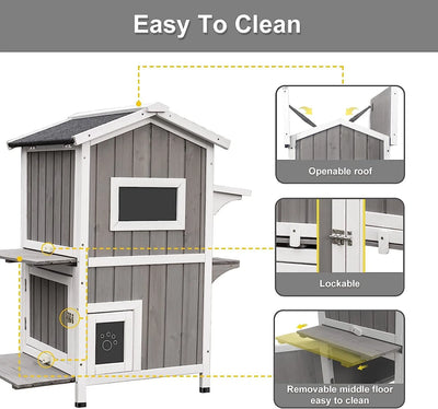 Feral cat shelter for garden or patio area with waterproof roof