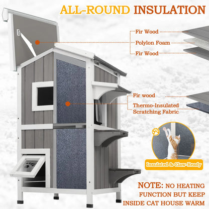 Outdoor cat house with pull-out floor for easy cleaning