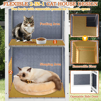 Winter-proof insulated cat shelter with two escape doors