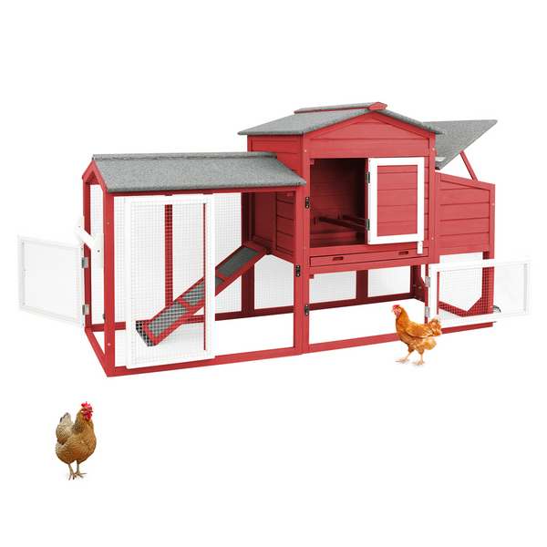 Small Chicken Coop with Run for 2–3 Chickens with Wheels – 2-Tier Stackable - PET05W