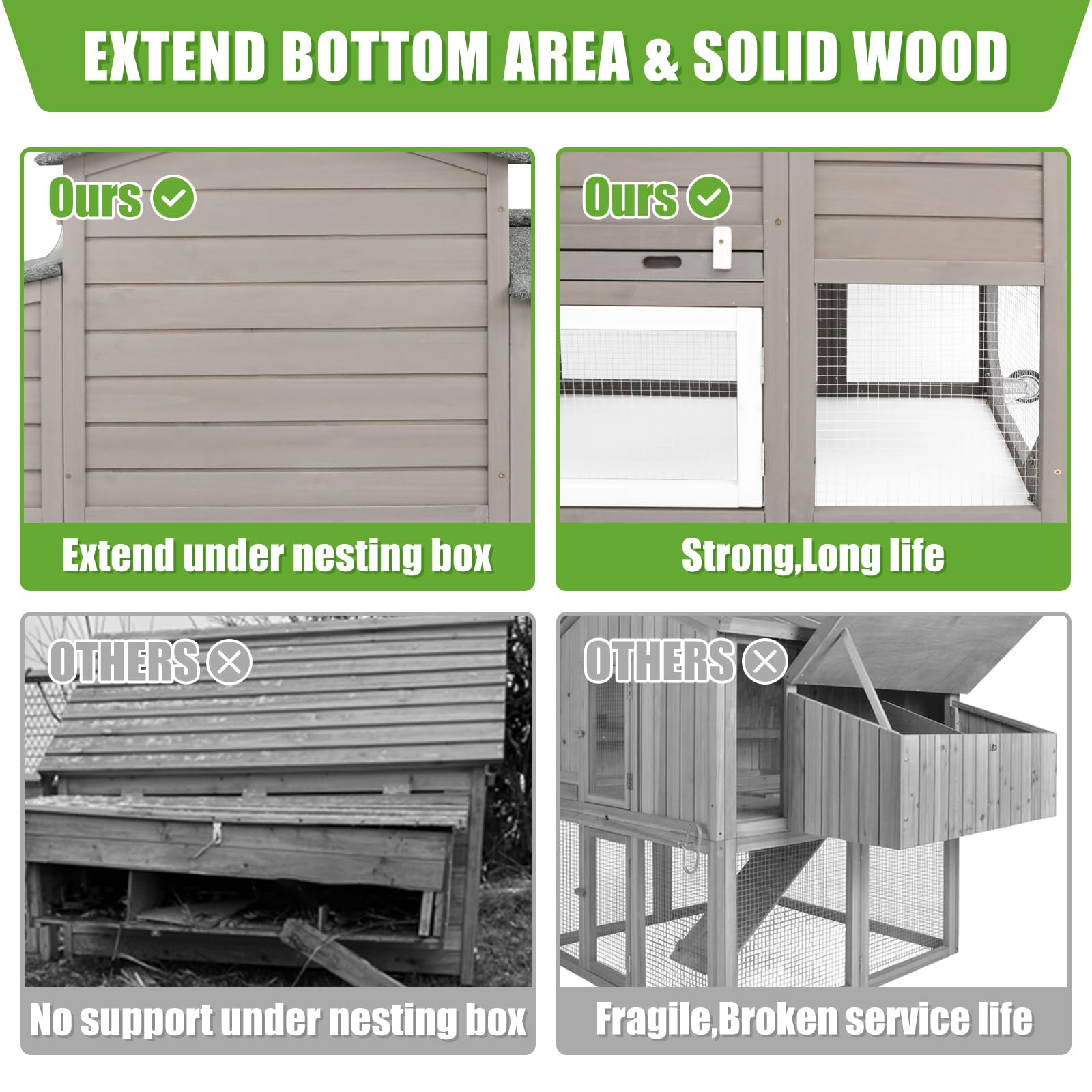 PETSCOSSET Large Chicken Coop for 2-3, 2 Story Poultry Cage Coop and Run, GREY
