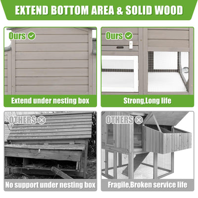 PETSCOSSET Large Chicken Coop for 2-3, 2 Story Poultry Cage Coop and Run, GREY