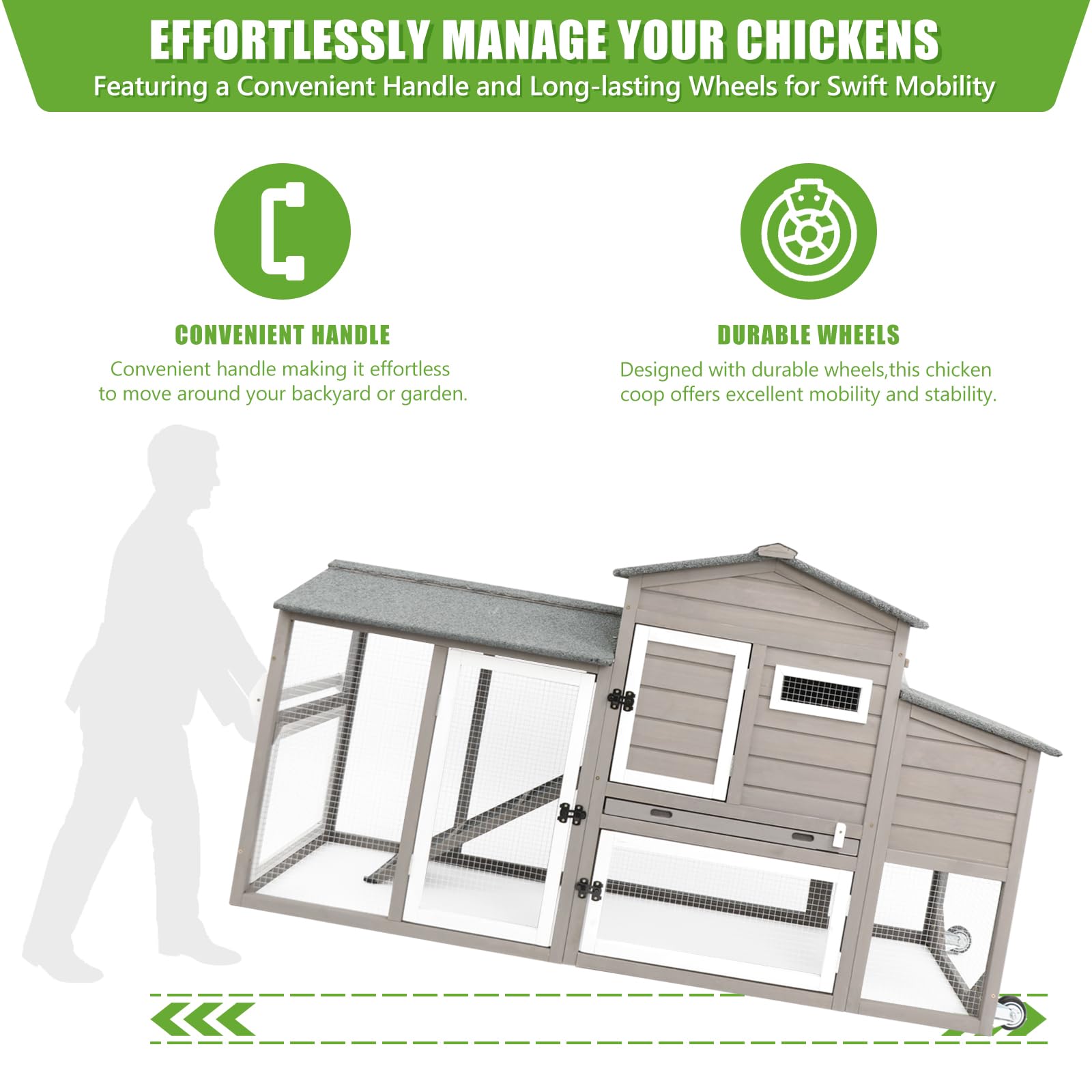 PETSCOSSET Large Chicken Coop for 2-3, 2 Story Poultry Cage Coop and Run, GREY
