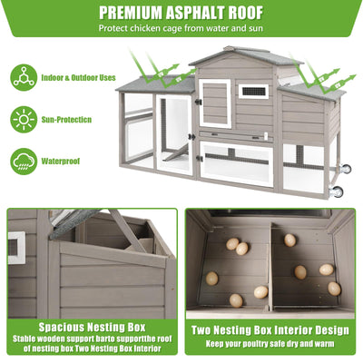 PETSCOSSET Large Chicken Coop for 2-3, 2 Story Poultry Cage Coop and Run, GREY