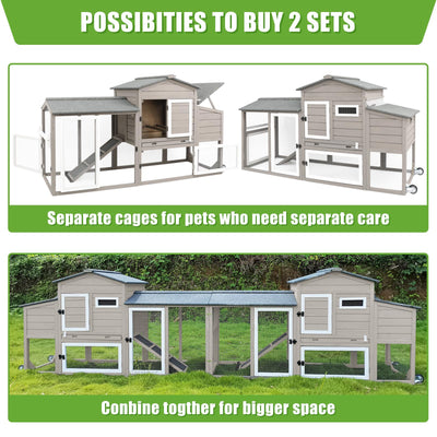 PETSCOSSET Large Chicken Coop for 2-3, 2 Story Poultry Cage Coop and Run, GREY