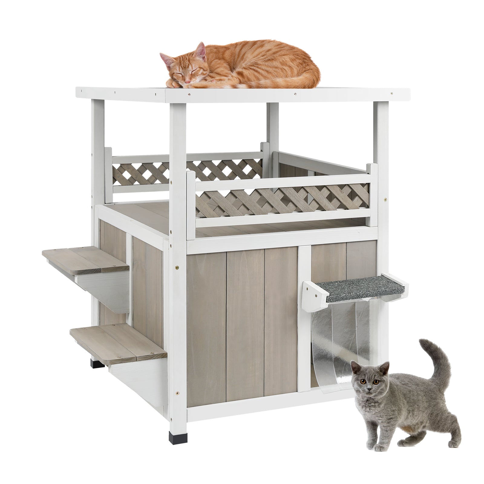 Outdoor Feral Cat Shelter with Balcony-PET09