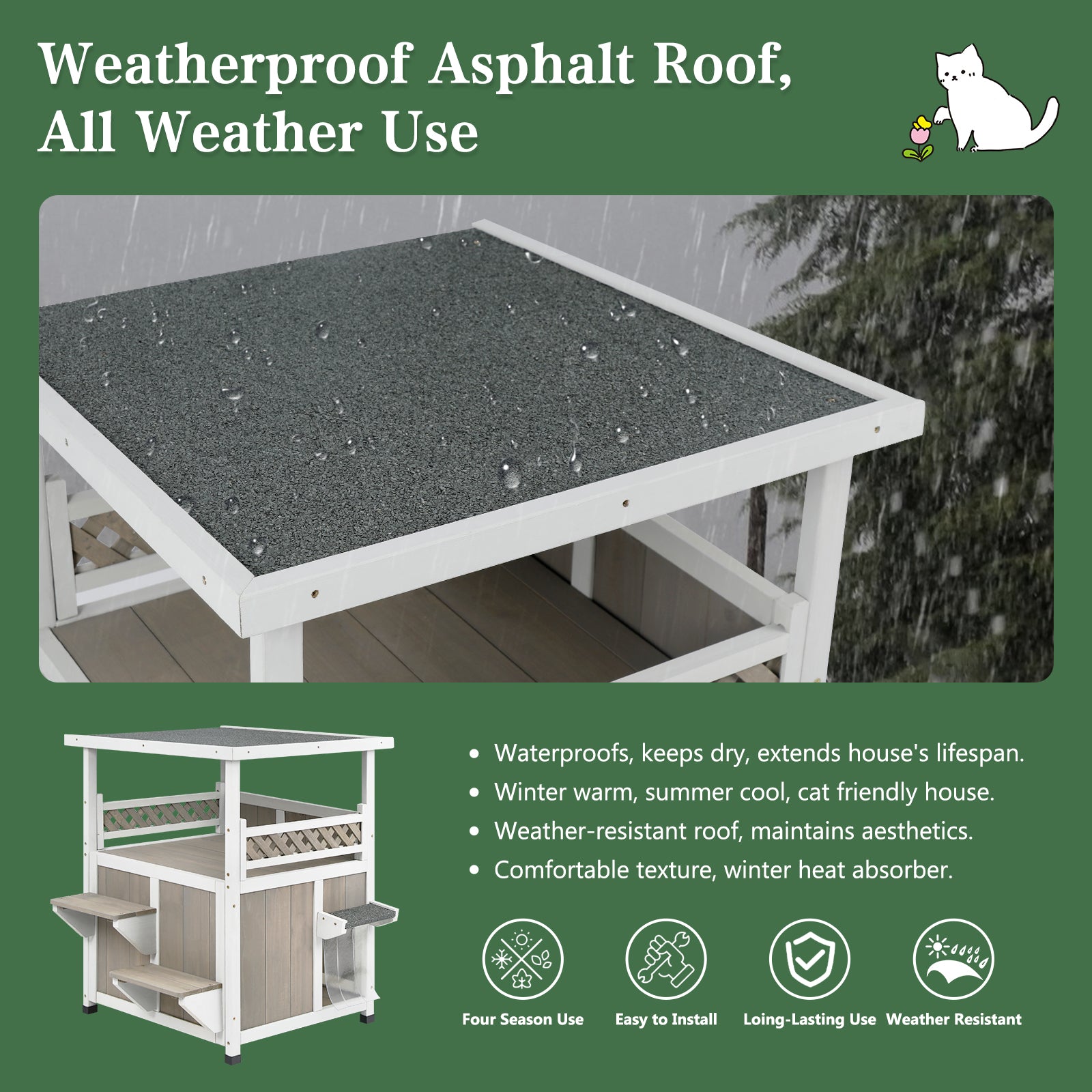 Outdoor Feral Cat Shelter with Balcony-PET09