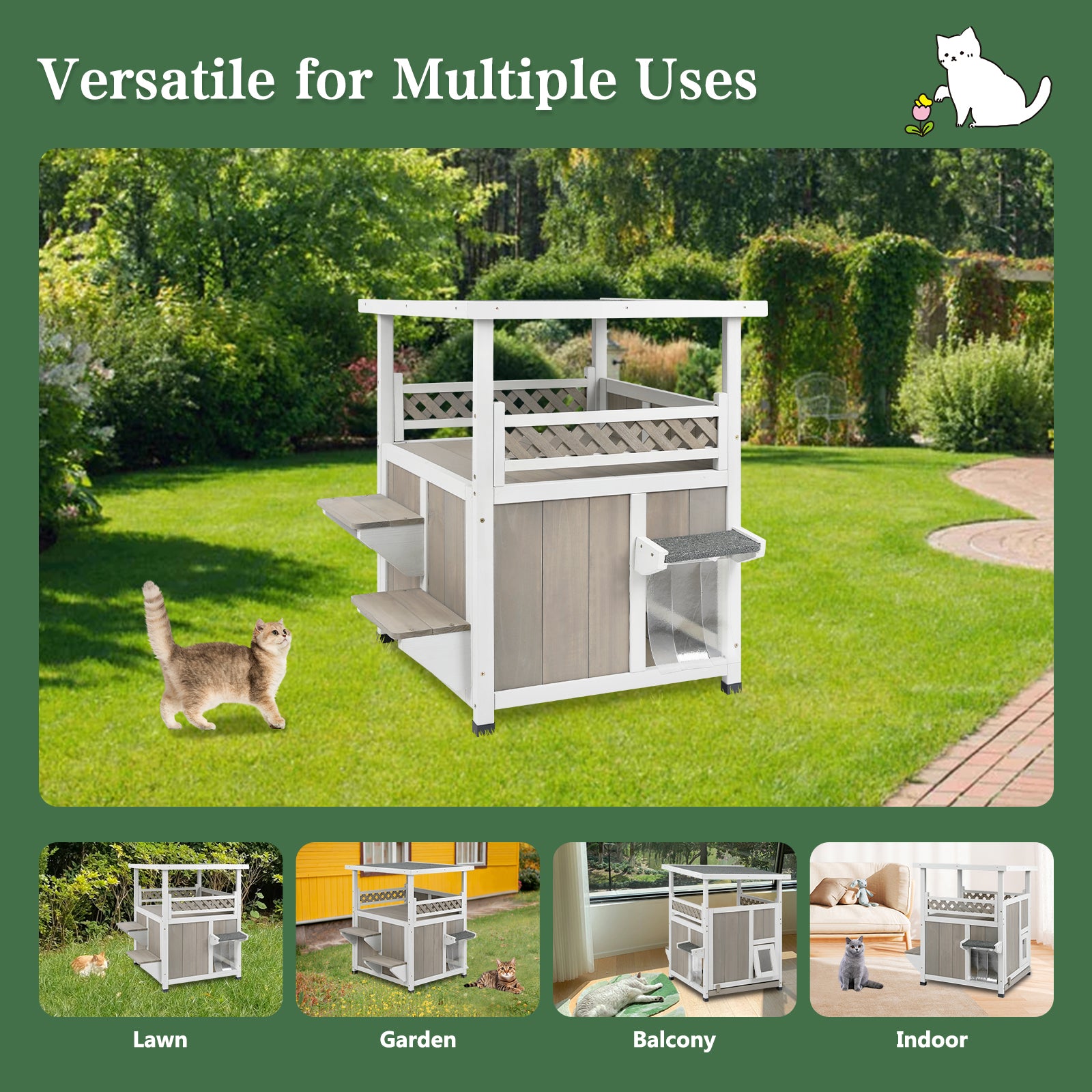 Outdoor Feral Cat Shelter with Balcony-PET09