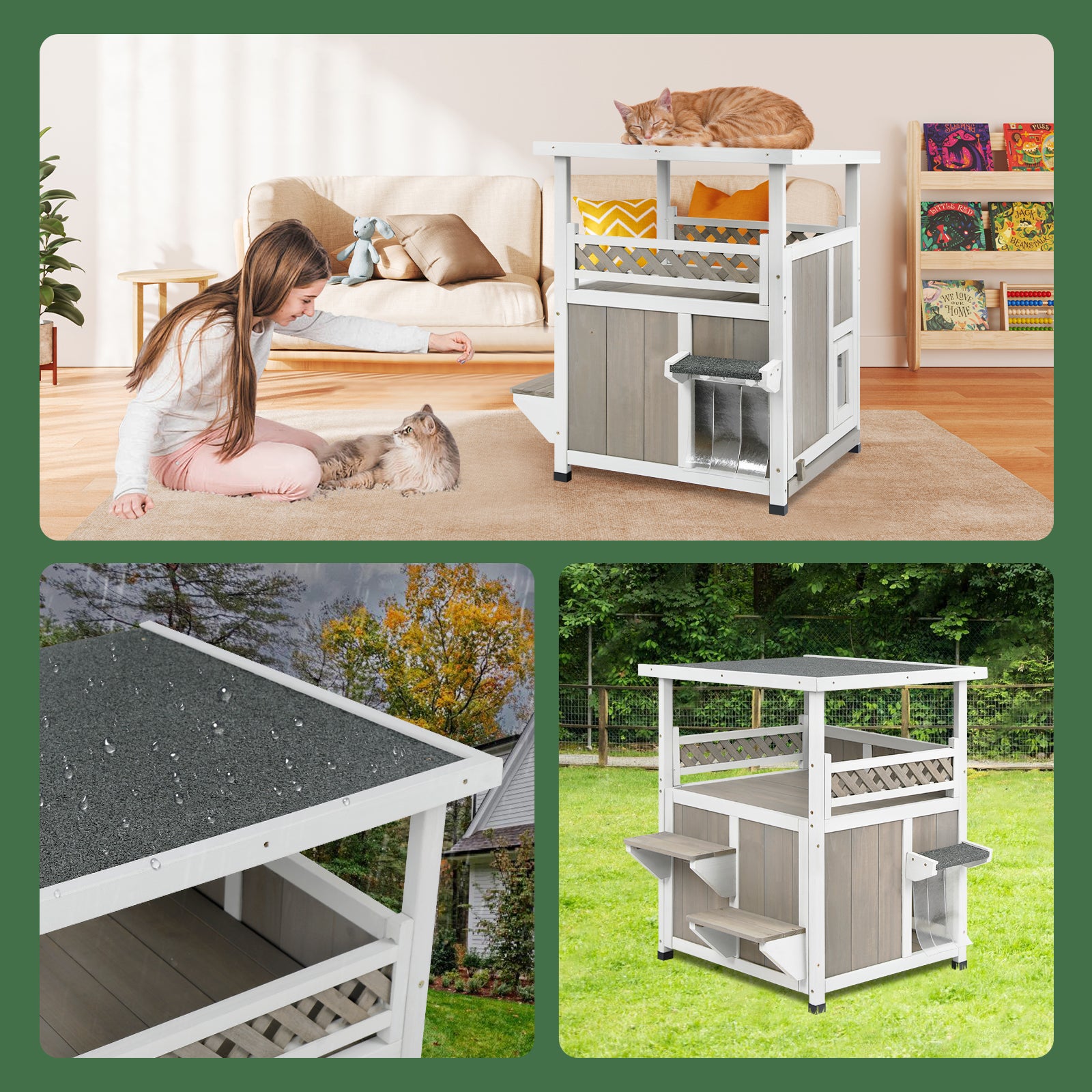 Outdoor Feral Cat Shelter with Balcony-PET09