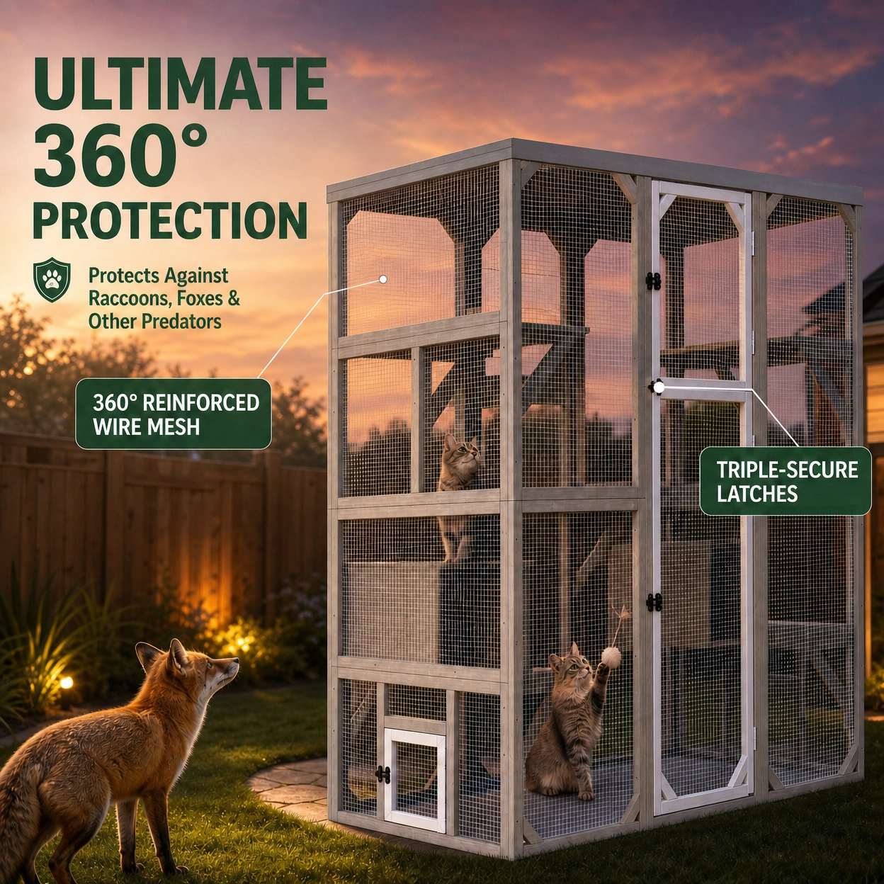 Large Solid Wood Outdoor Catio Enclosure with Platforms - PET16NEW