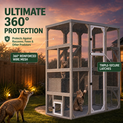 Large Solid Wood Outdoor Catio Enclosure with Platforms - PET16NEW