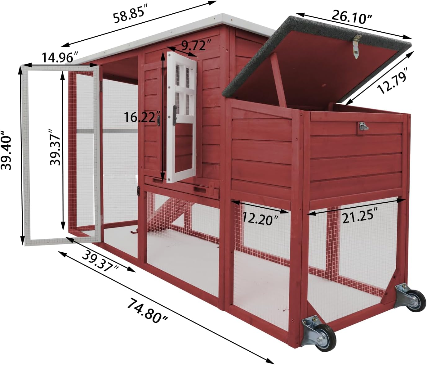 PETSCOSSET Chicken Coop with Run, Large Hen House with Nesting Box, RED