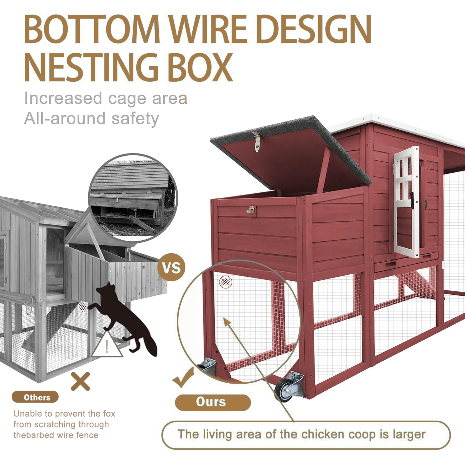 Large Hen House with Nesting Box, Removable Tray-PET22W