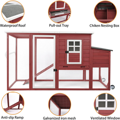 Large Hen House with Nesting Box, Removable Tray-PET22W