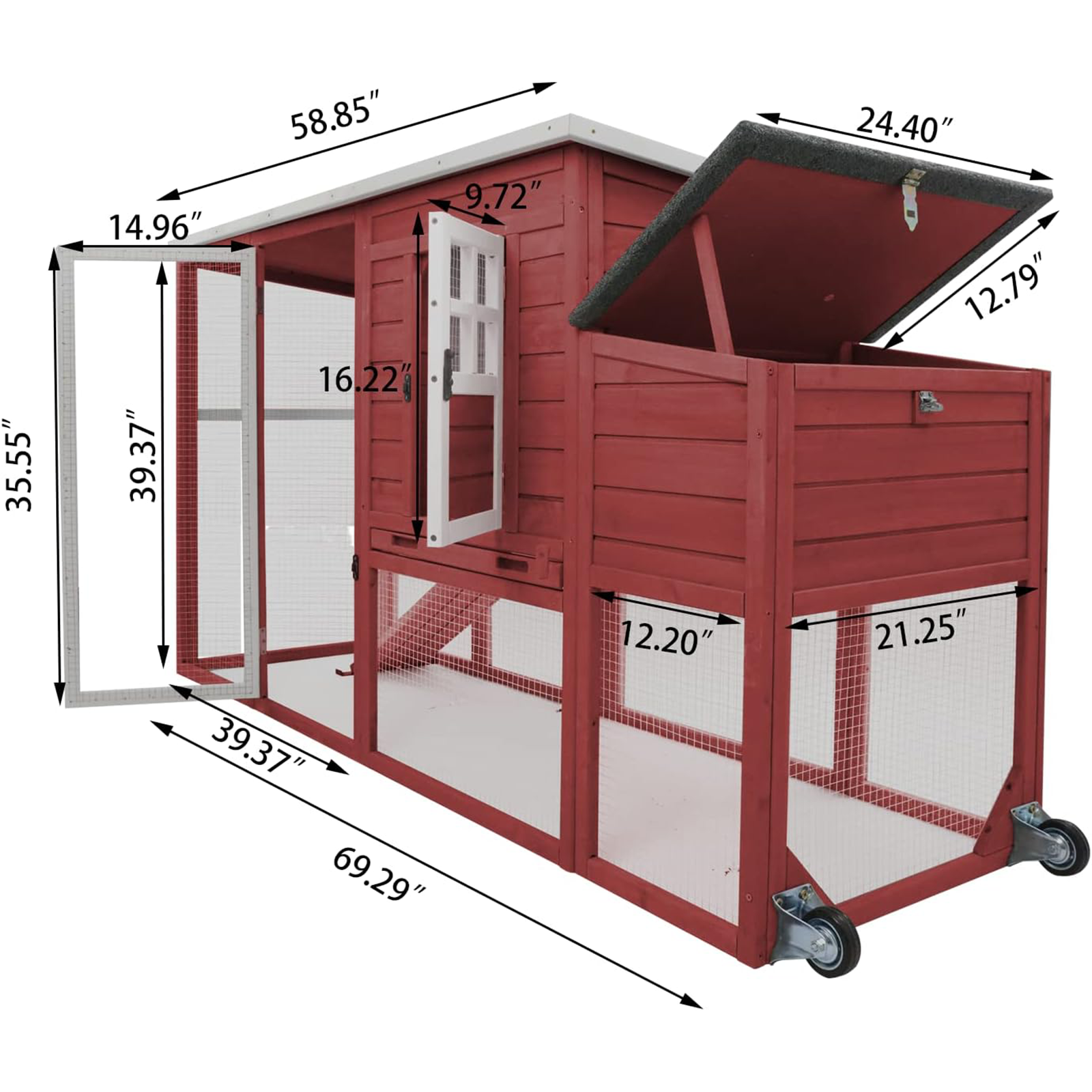 Large Hen House with Nesting Box, Removable Tray-PET22W