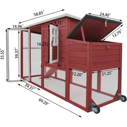 Large Hen House with Nesting Box, Removable Tray-PET22W