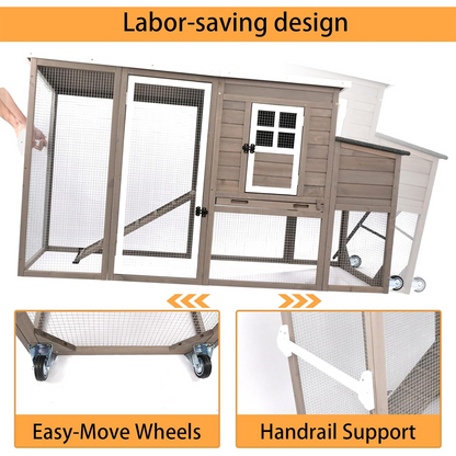 Large Hen House with Run, Nesting Box, Removable Tray-PET22W-GREY