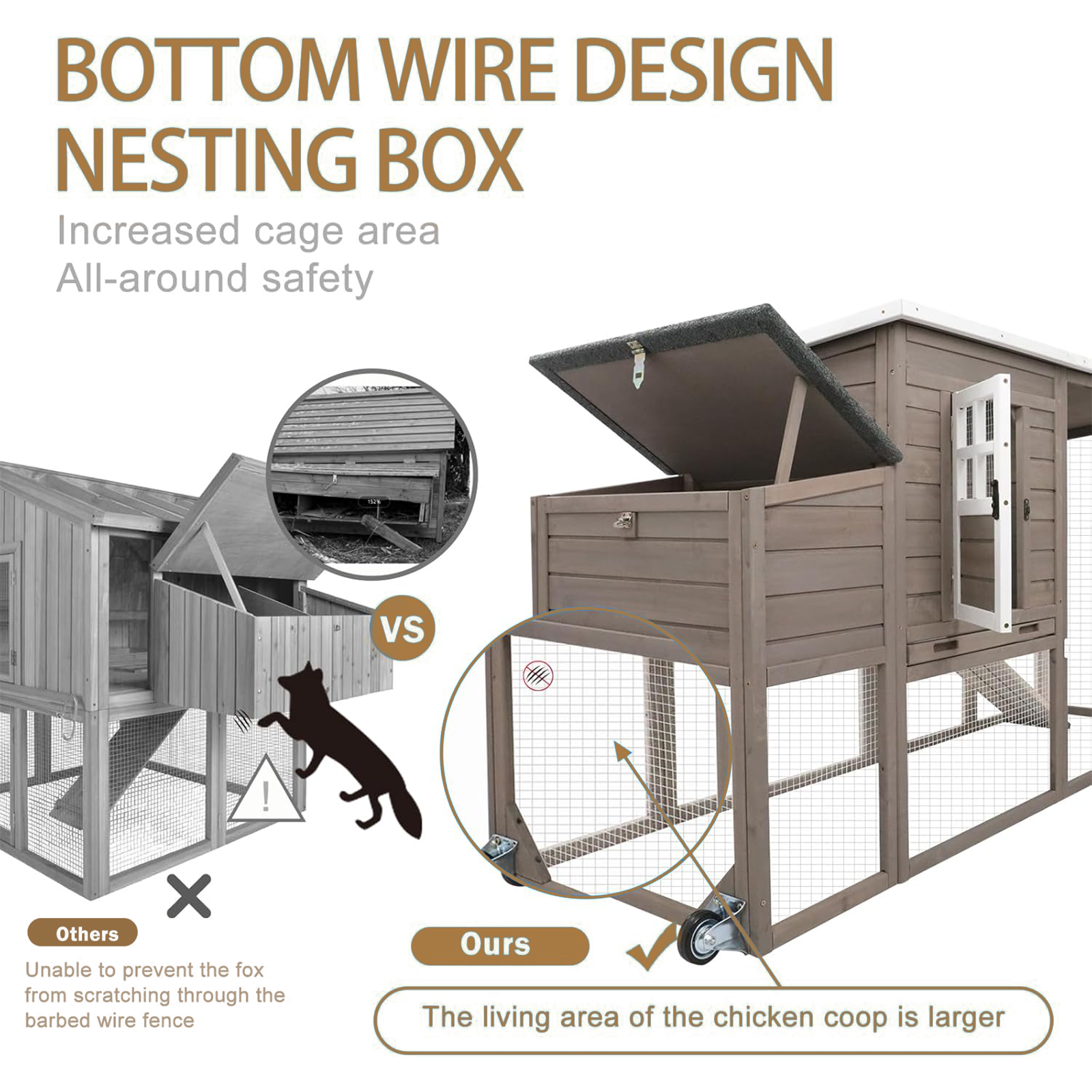 Large Hen House with Run, Nesting Box, Removable Tray-PET22W-GREY