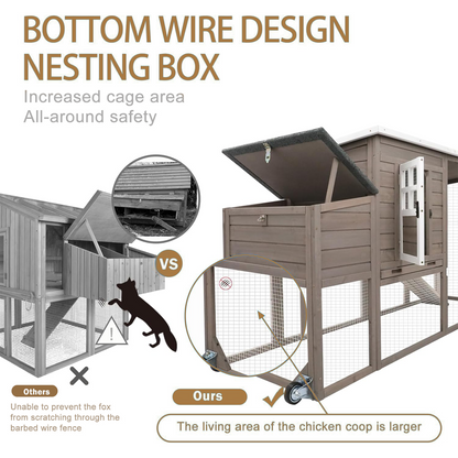 Large Hen House with Run, Nesting Box, Removable Tray-PET22W-GREY