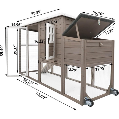 Large Hen House with Run, Nesting Box, Removable Tray-PET22W-GREY