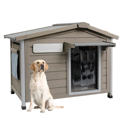 PETSCOSSET Large Wooden Dog House Outdoor and Indoor – Front View